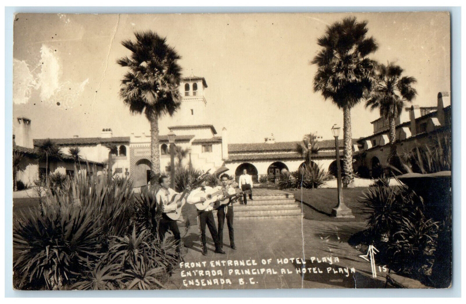 c1940's Front Entrance of Hotel Playa Ensenada BC Mexico RPPC Photo Postcard