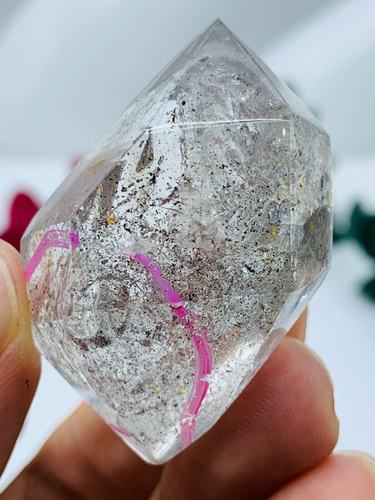 TOP 44mm Genuine Herkimer Diamond Enhydro Crystal &Big moving water droplet 30g