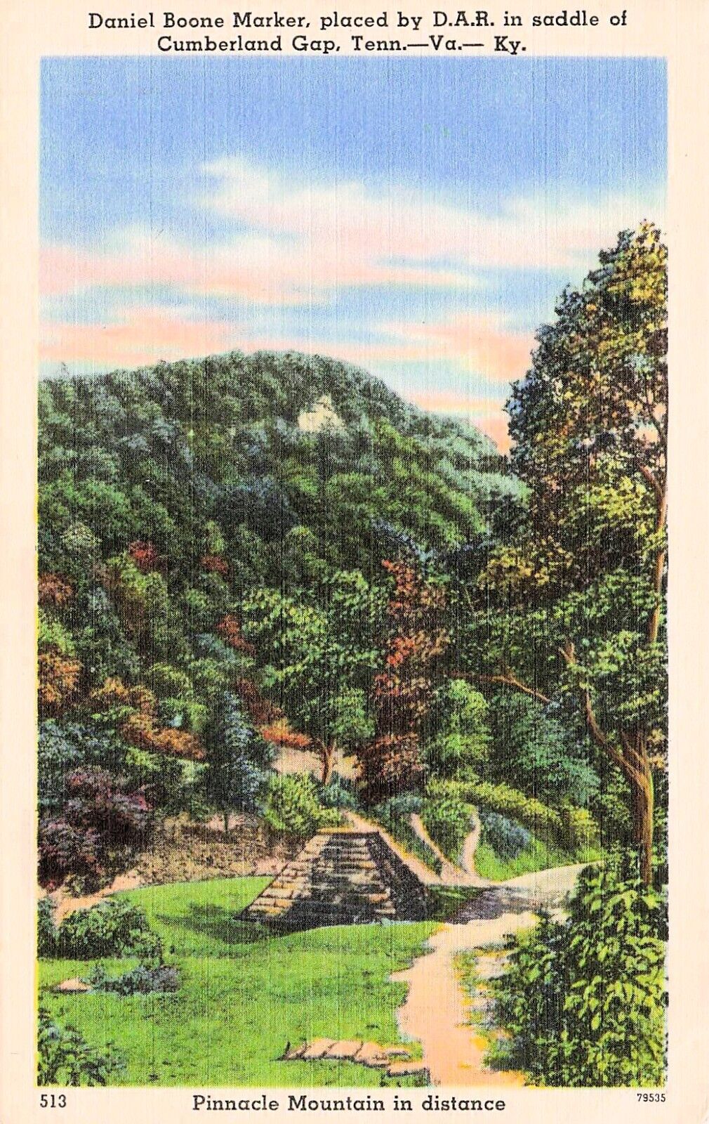 Cumberland Gap TN Daniel Boone Marker  Appalachian Mtns Trail Vtg Postcard E26