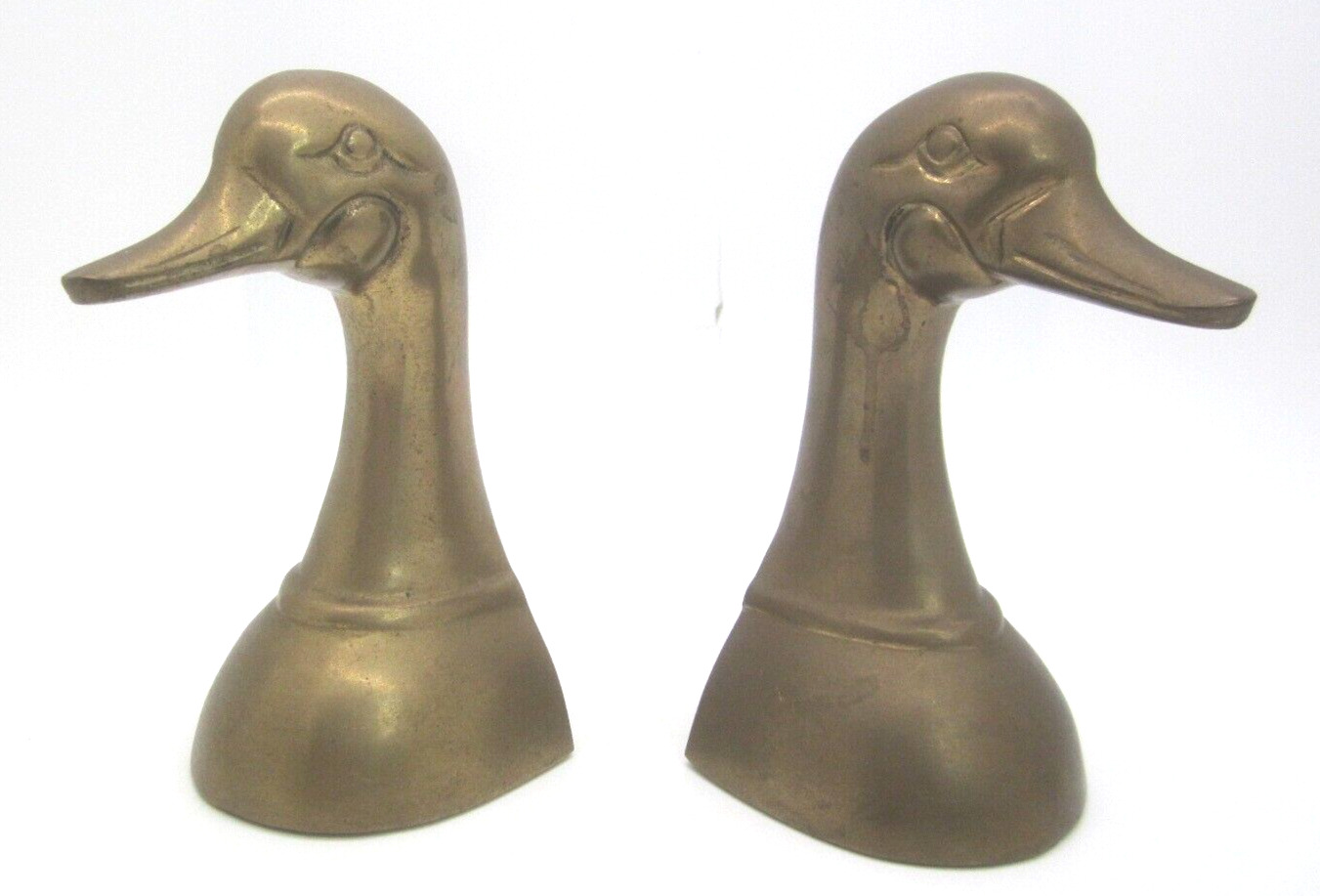VTG Pair of Solid Brass Duck Mallard Bookends MCM Rustic Cabin Decor 6x3 Patina