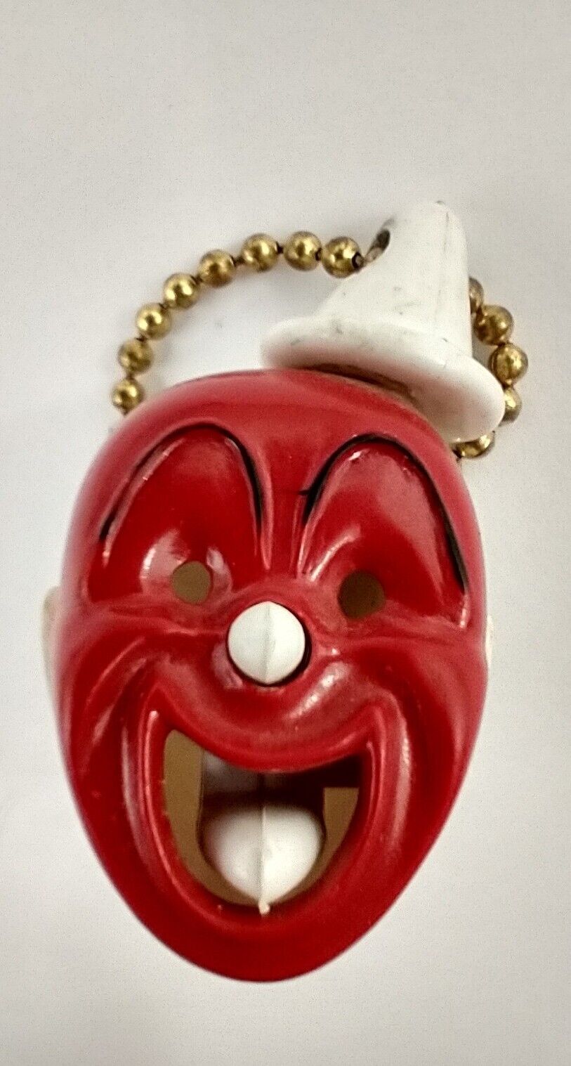 1940's - 50's Vintage Celluloid Clown Plastic Keychain w/ Popping Tongue & Nose