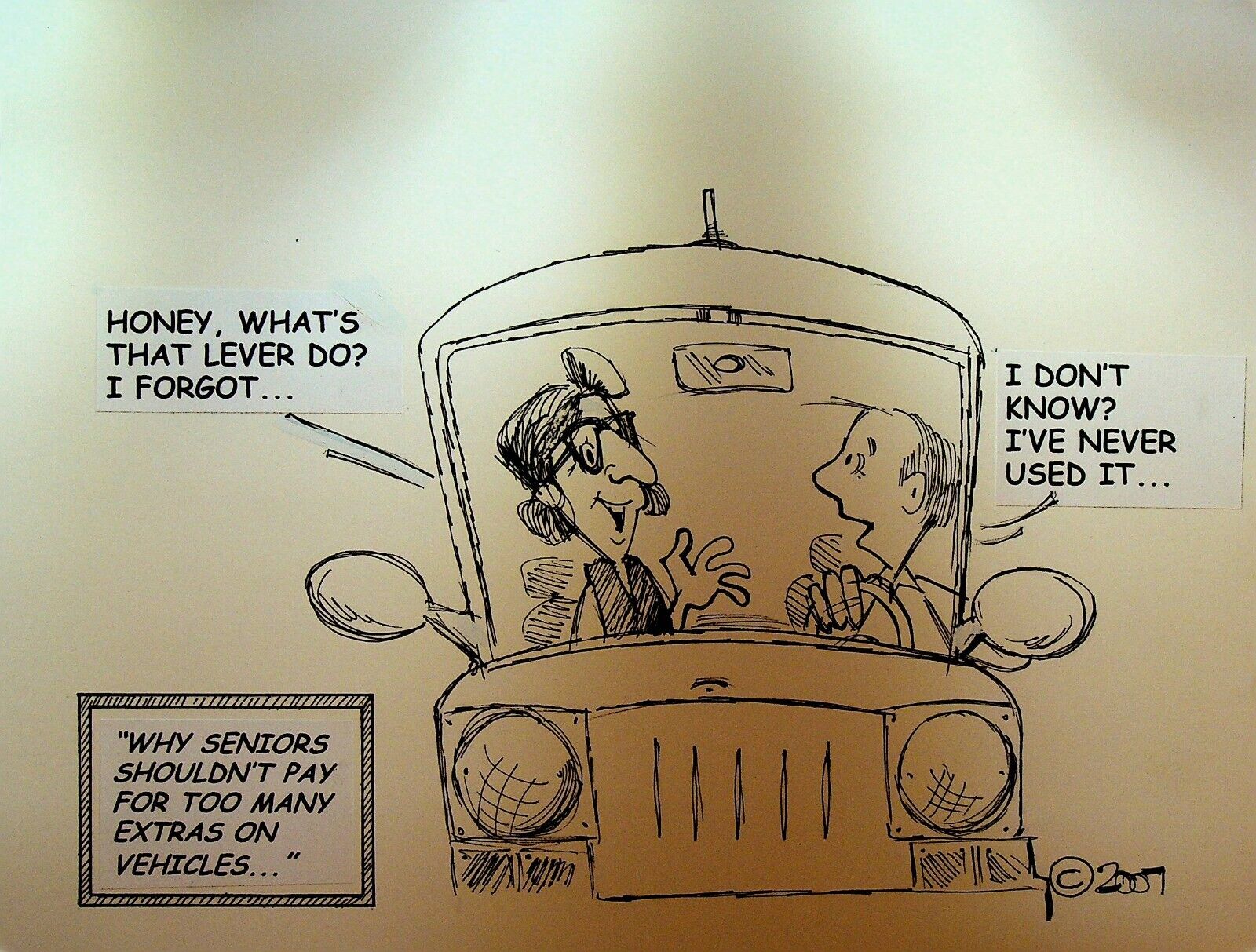 Bill Landis Original Cartoon Art The Villages Daily Sun 2007 Vehicle Extras