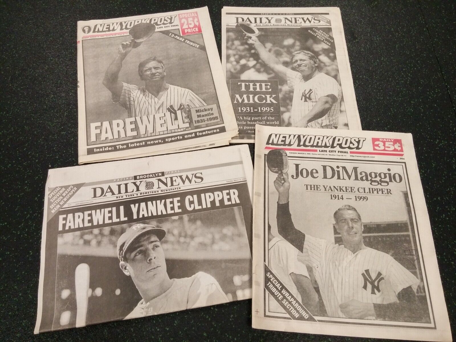 VINTAGE New York Newspapers ;  Mantle Dies 1995 and DiMaggio Dies 1999