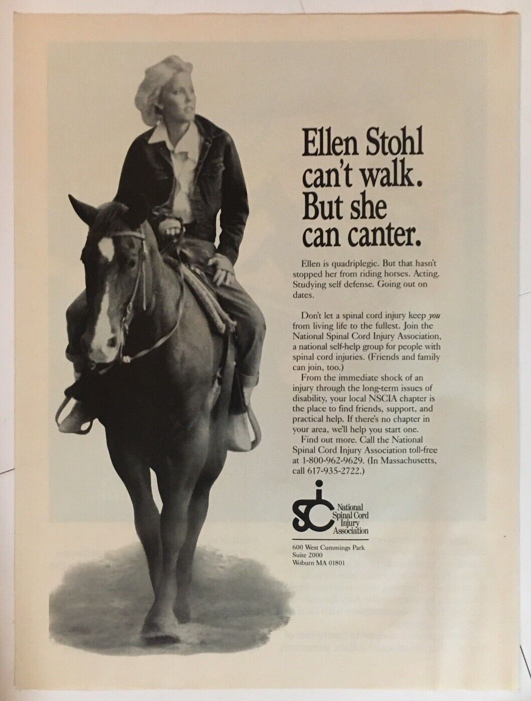 Ellen Stohl Horse Riding Spinal Cord 1989 Vintage Print Ad 8x11In. Wall Decor