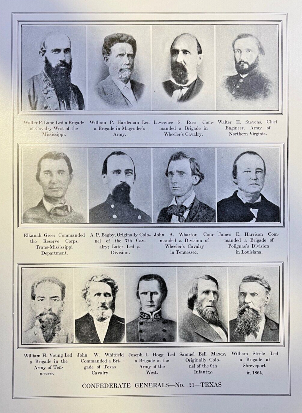 1912 Vintage Illustration Texas Generals in Civil War