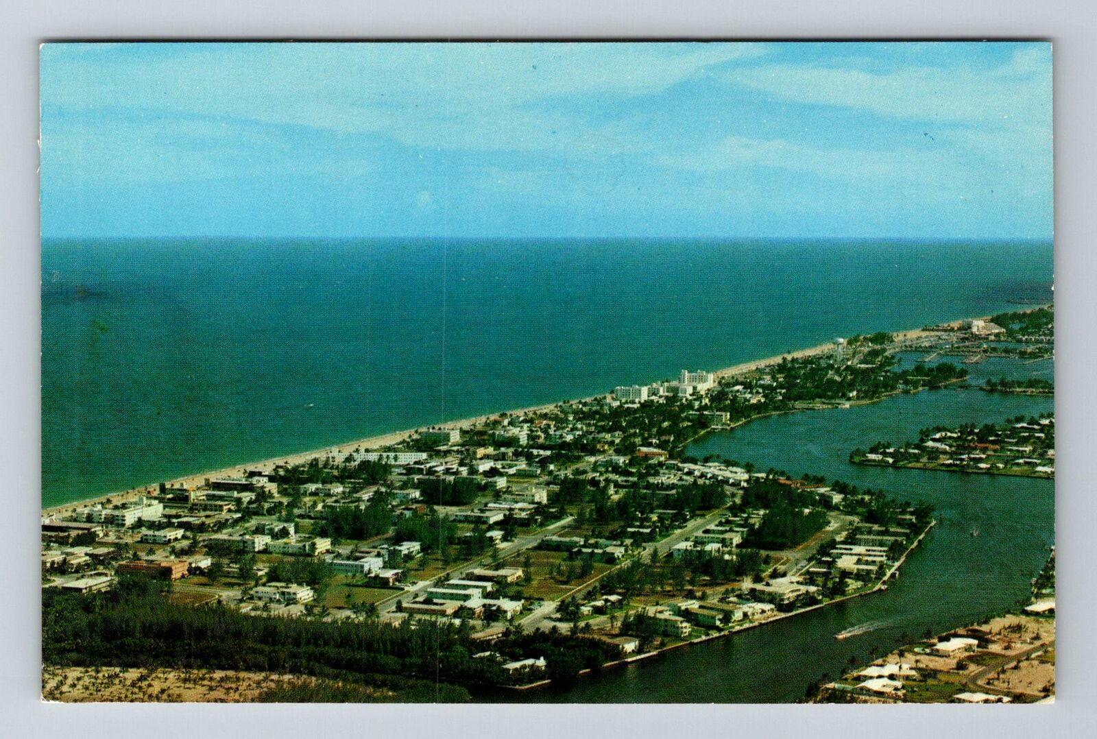 Ft Lauderdale FL-Florida, Aerial Inland Waterway, Hotel Sect, Vintage Postcard