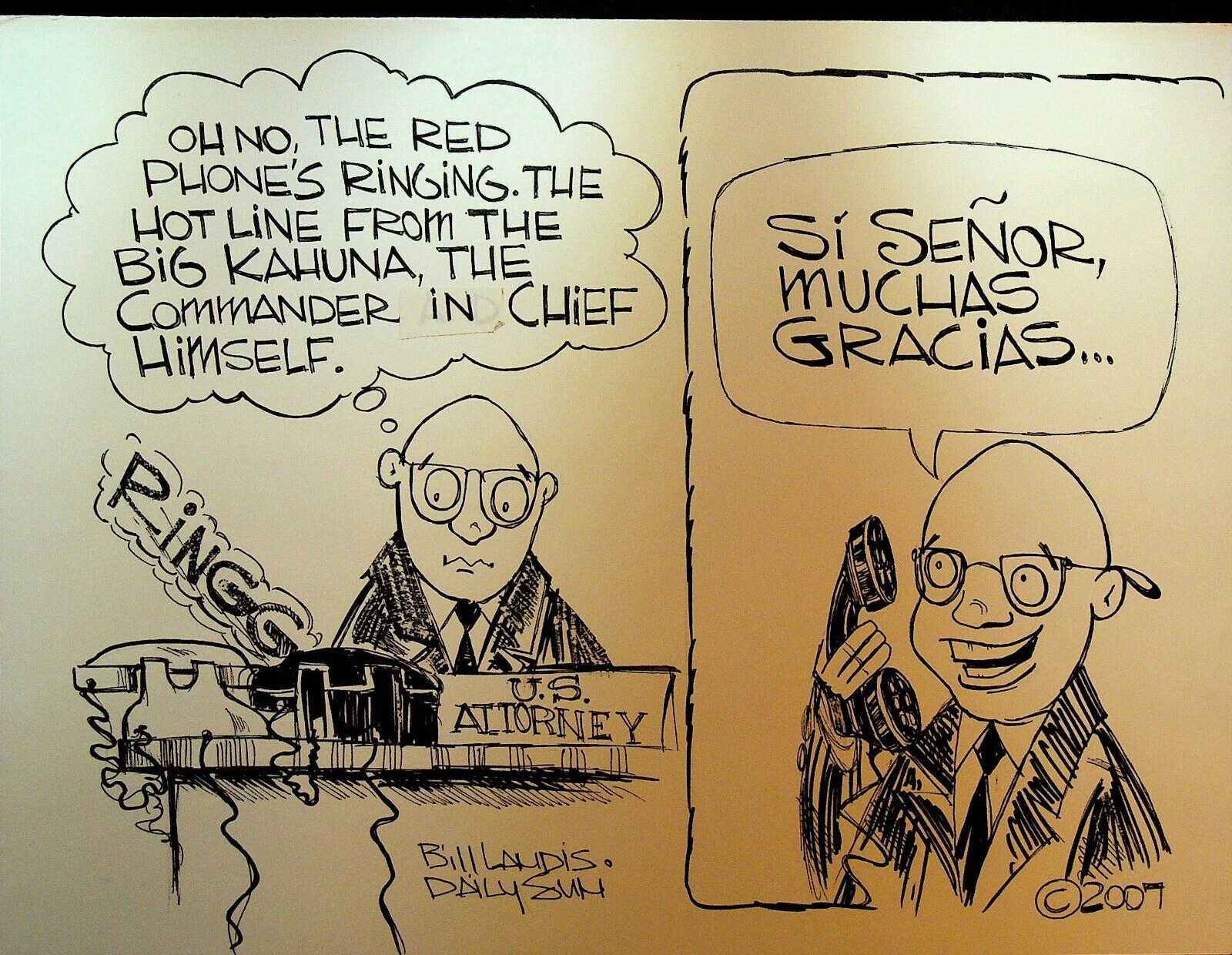 Bill Landis Original Cartoon Art The Villages Daily Sun 2007 US Attorney