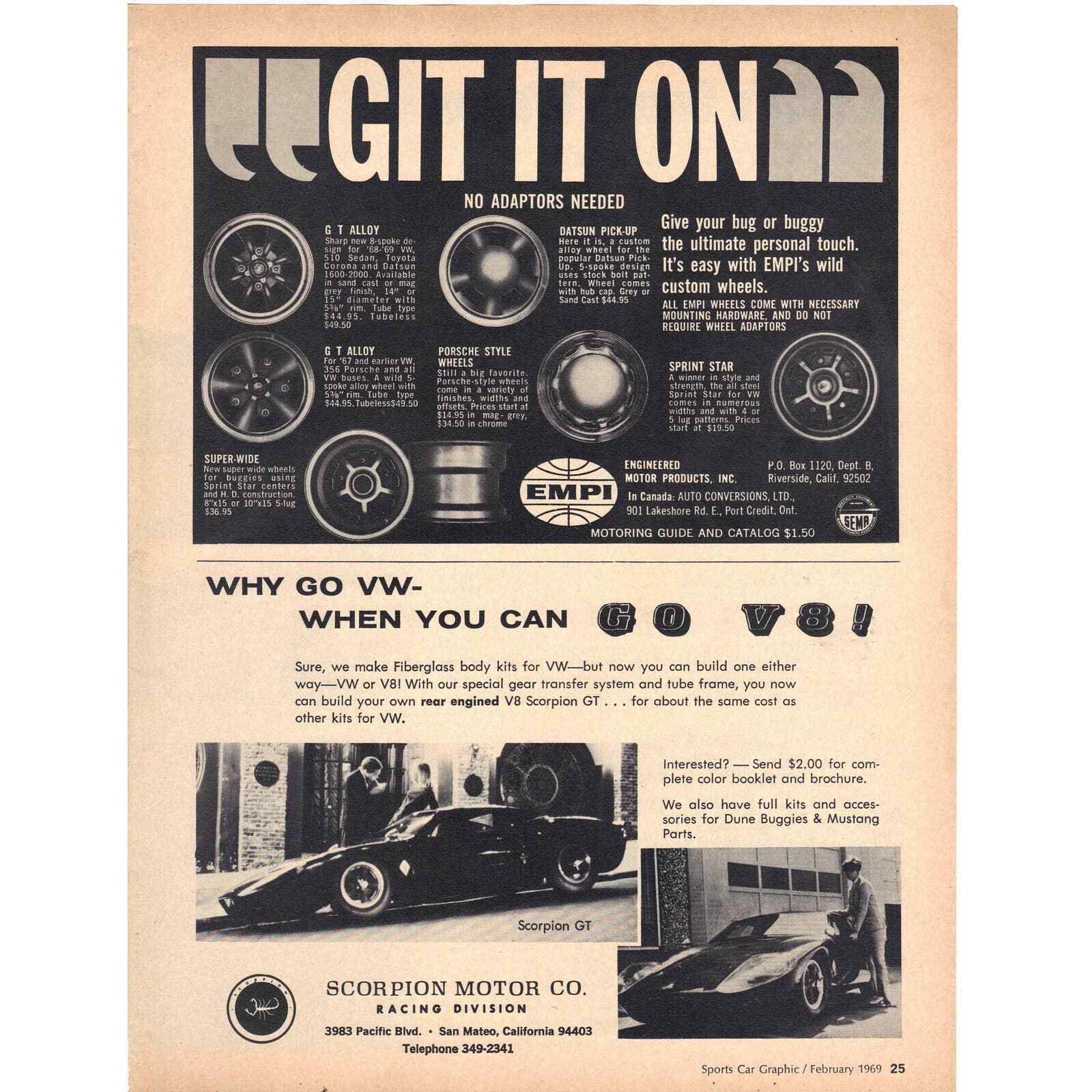 Vintage 1969 Print Ad for Scorpion Motor Company