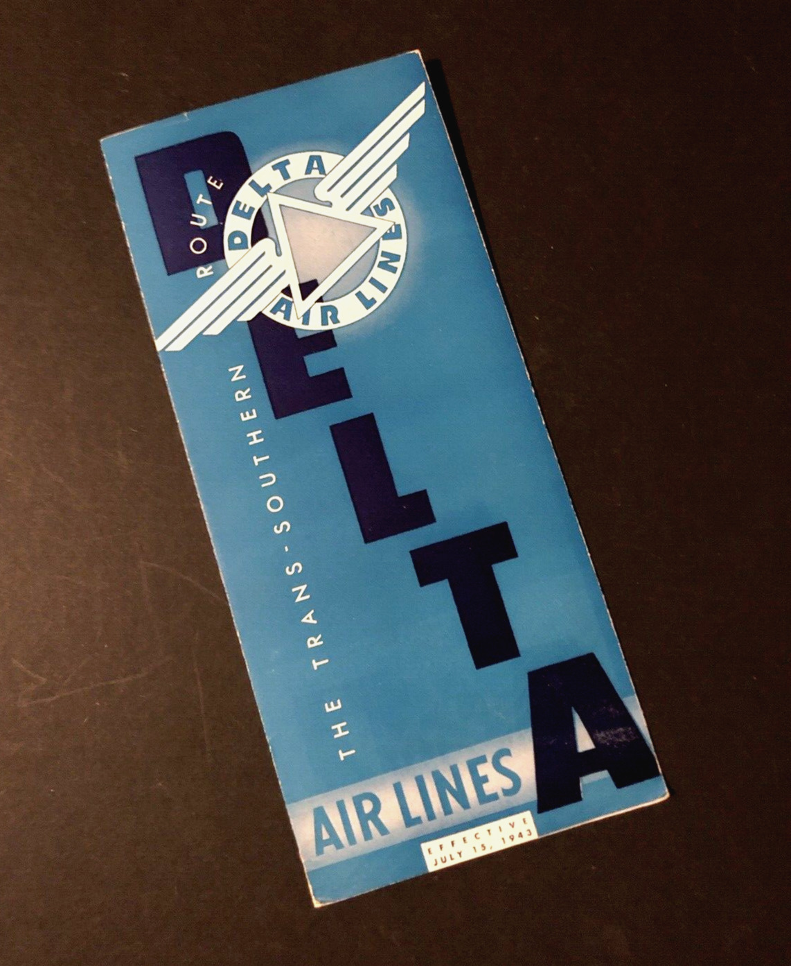 1943 Delta Air Lines Trans-Southern Route - Wartime Vintage Time Table