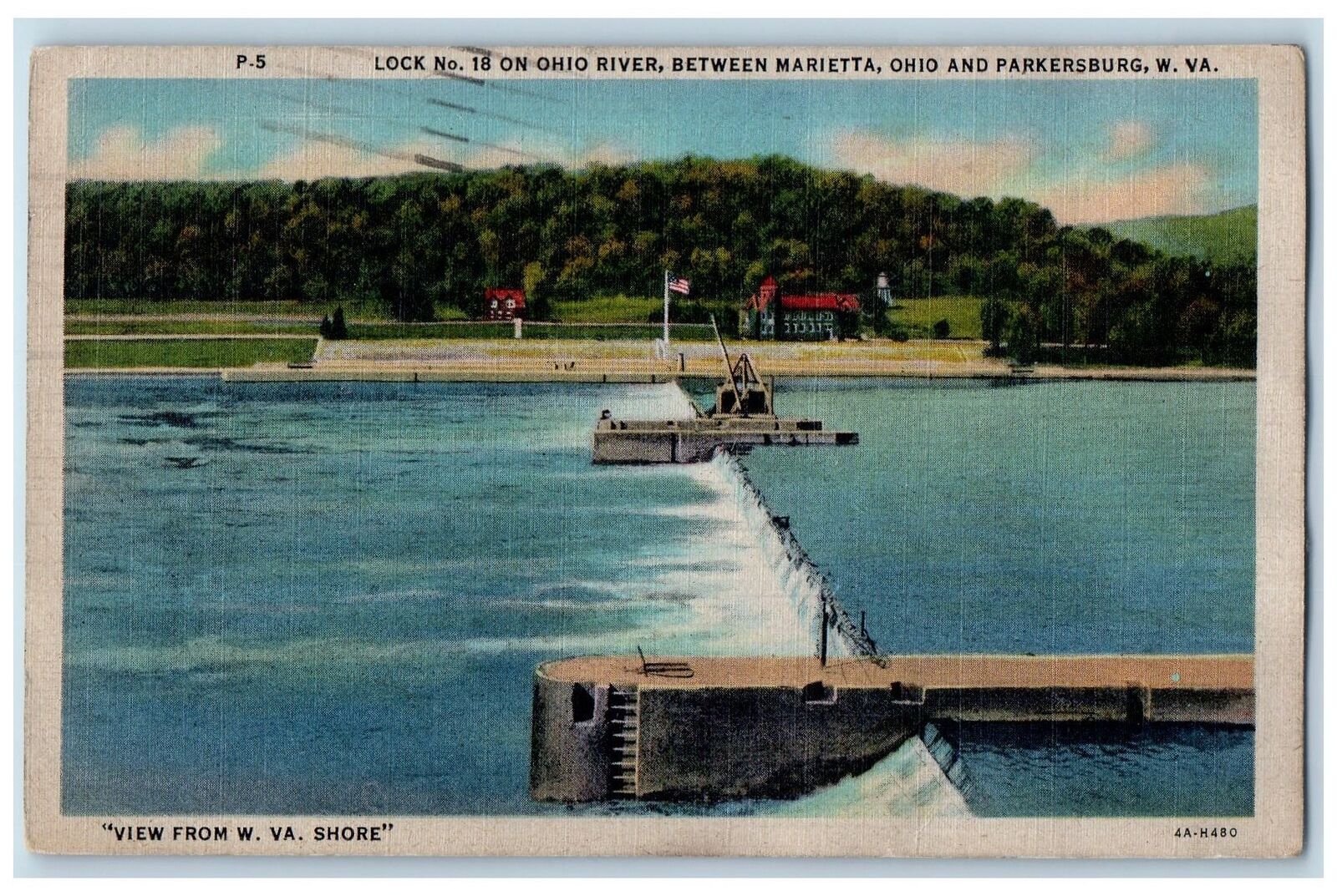 1946 Lock No.18 Ohio River Between Marrieta Ohio Parkersburg West VA Postcard