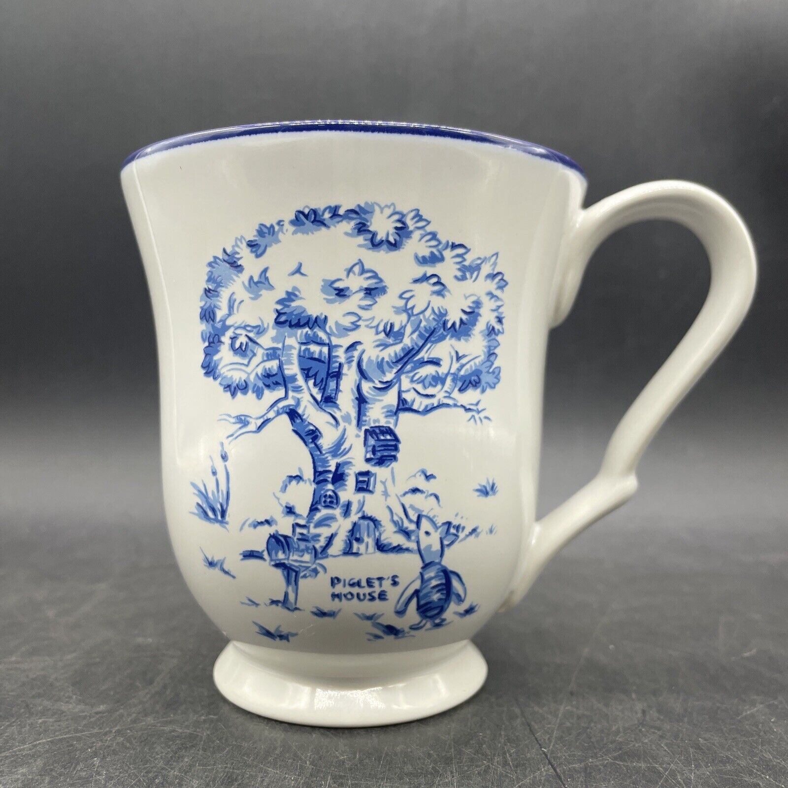 Vintage Disney Winnie the Pooh Blue Toile PIGLET Stoneware Mug