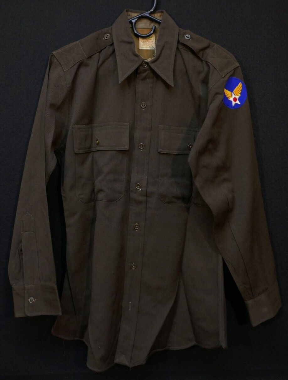 WWII US Army Air Force Chocolate Brown Officers Shirt AAF 'Command V' Regulation