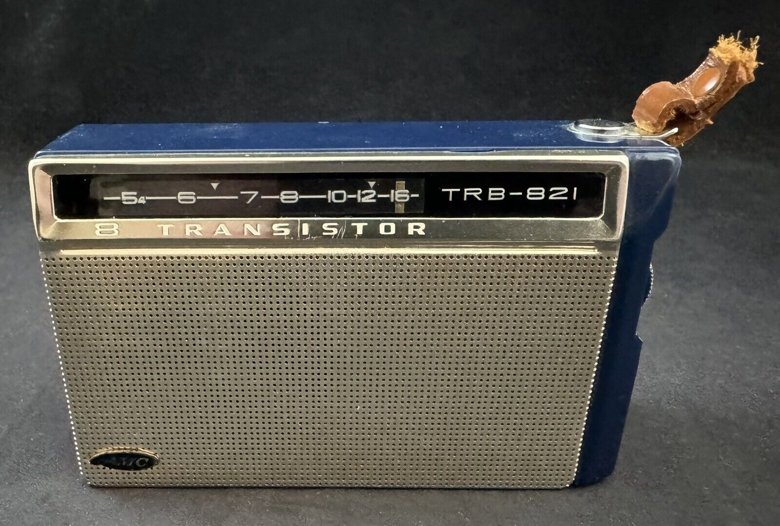 Vintage AMC TRB-821 Blue 8-Transistor Radio w/ Leather Cover Case