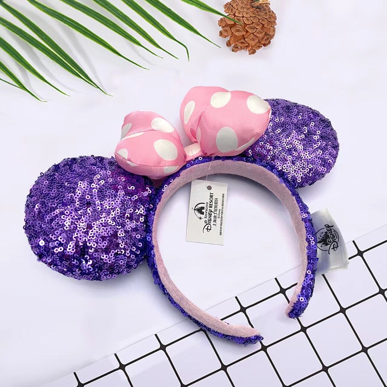 Purple Sequin Disney Parks Ears Headband Minnie Ears Rare Resort Pink Polka Dot