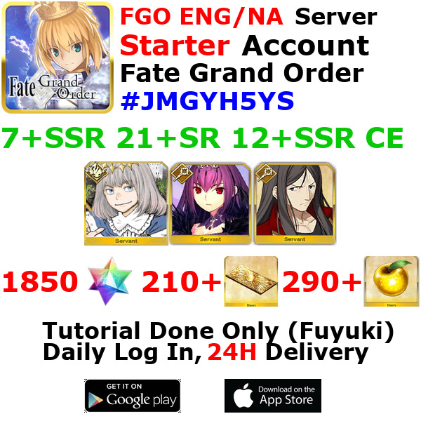 [ENG/NA][INST] FGO / Fate Grand Order Starter Account 7+SSR 210+Tix 1870+SQ #JMG