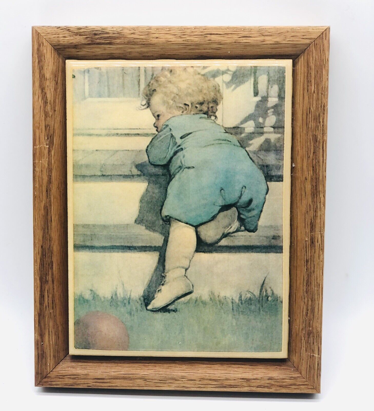 Vtg Rare Jessie Wilcox Framed Tile The Toddling Baby Boy Kimberly Enterprises