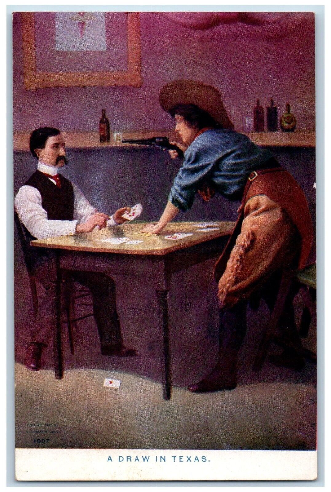 Cowgirl Hold Up Postcard Gambling A Draw In Texas c1910's Unposted Antique