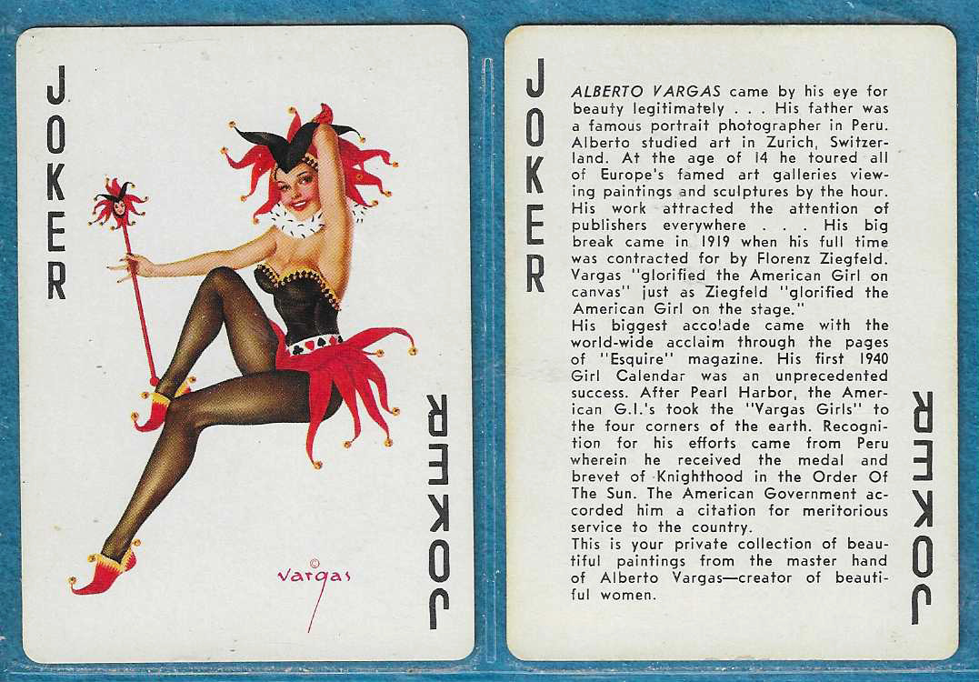2 Vintage Alberto Vargas Replacement Jokers Pinup Playing Cards Jester Mini-Bio