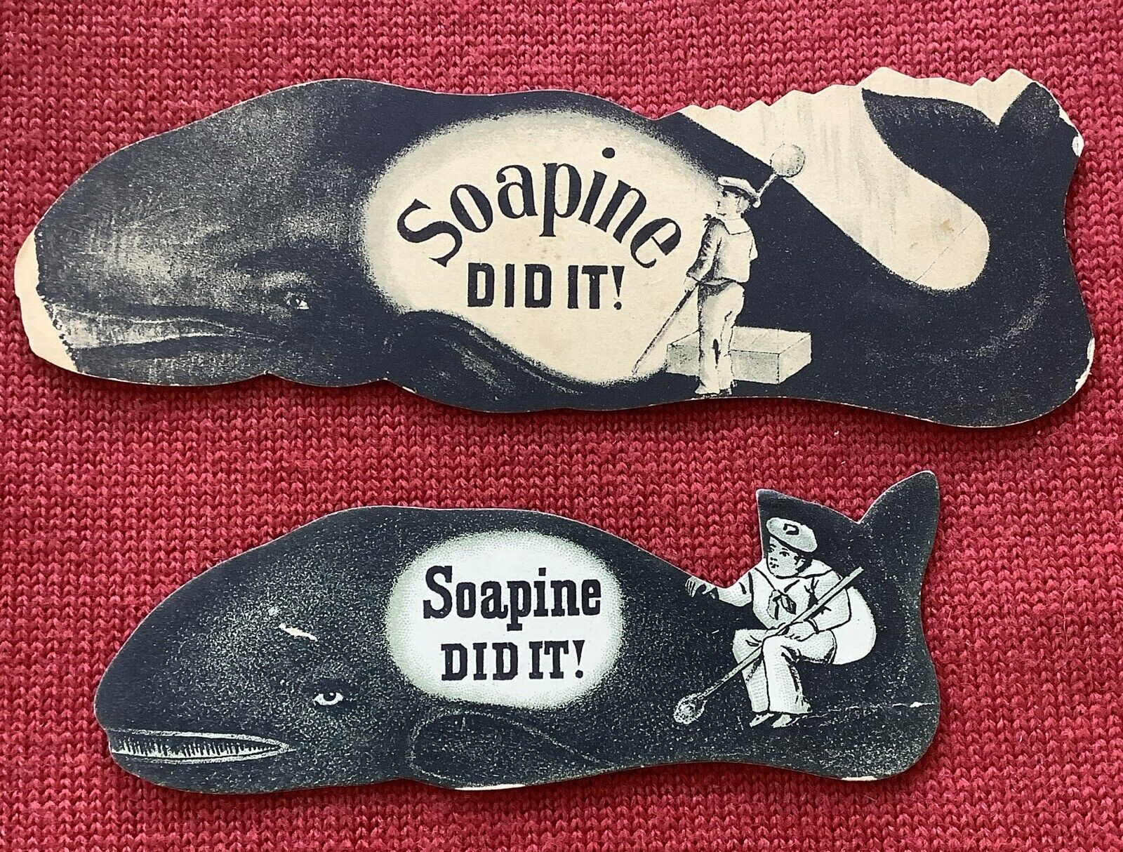 2 vintage Victorian trade cards Soapine Killer Sperm Whale Antique Providence RI