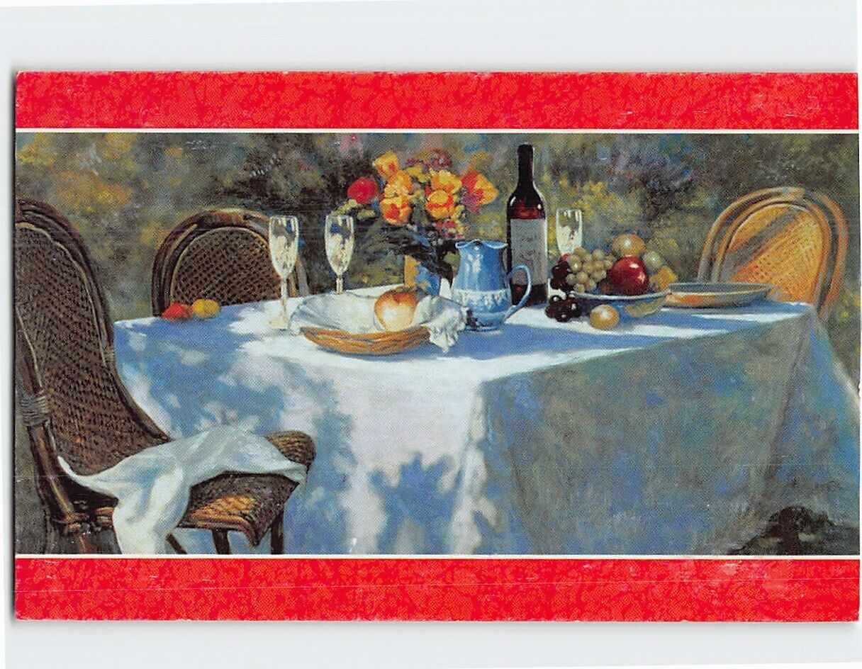 Postcard Table Chairs Food Flowers Still Life Painting/Art Print