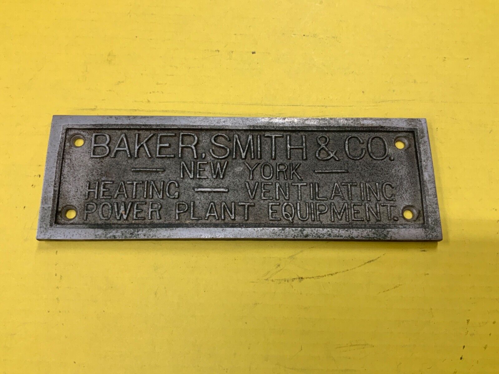 Baker Smith & Co. NY Power Plant Equipment Pressed Metal NamePlate