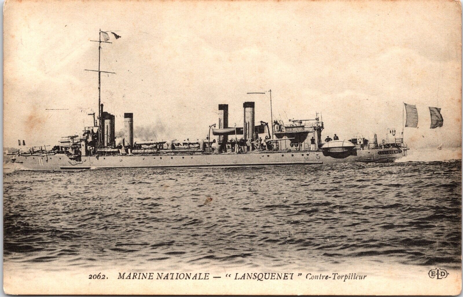 RPPC  POSTCARD FRENCH MILITARY DESTROYER LANSQUENET