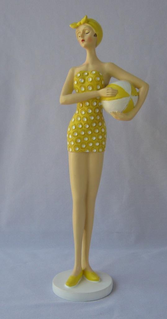Superb Art Deco Bathing Beauty Very Detailed Yellow White Accents Ball Risque