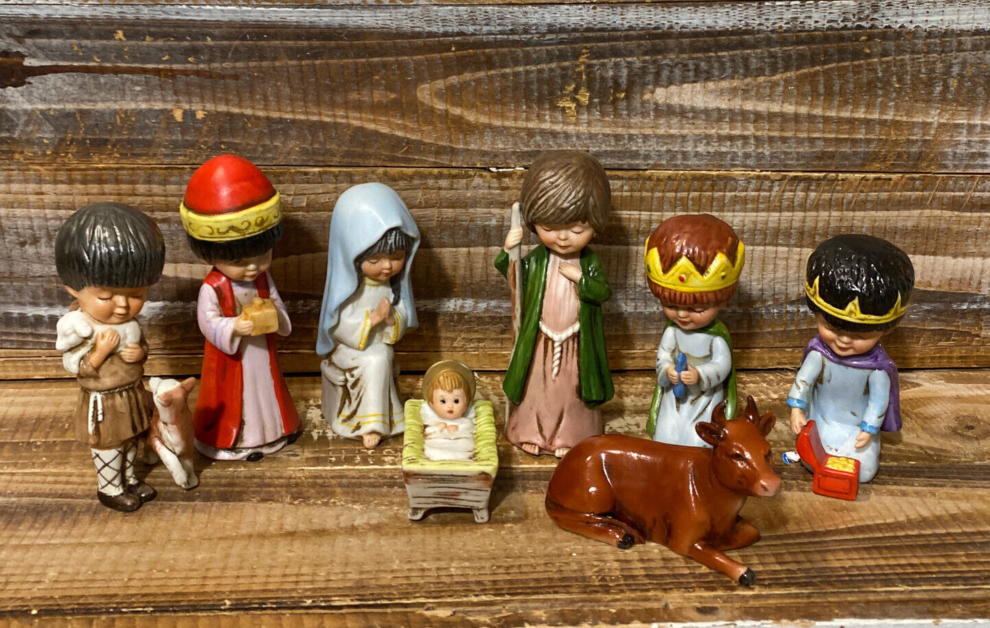 Vintage 1976 Gorham Moppets 8 Pc Christmas Nativity Wisemen Jesus Fran Mar