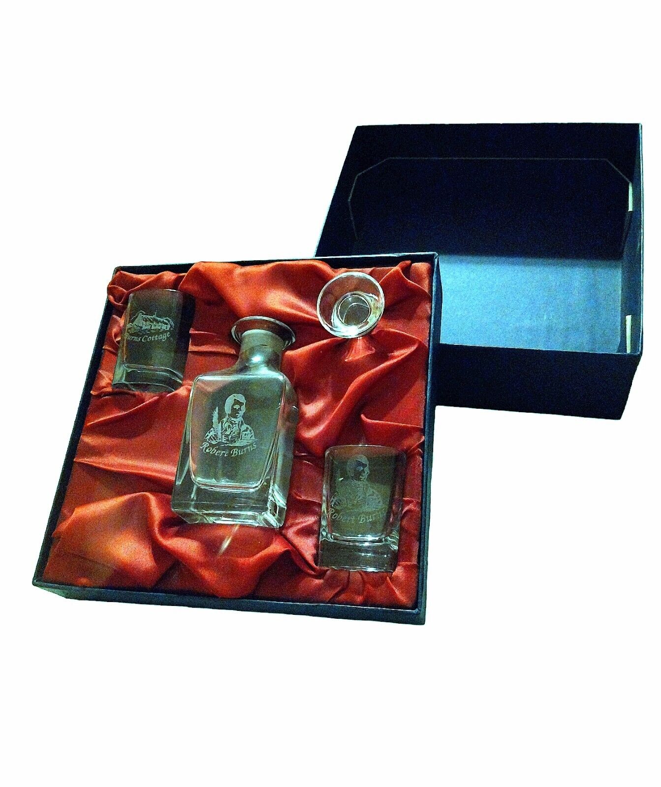 Robert Burns Whisky Decanter With Shot Glasses Etched Design Gift Box