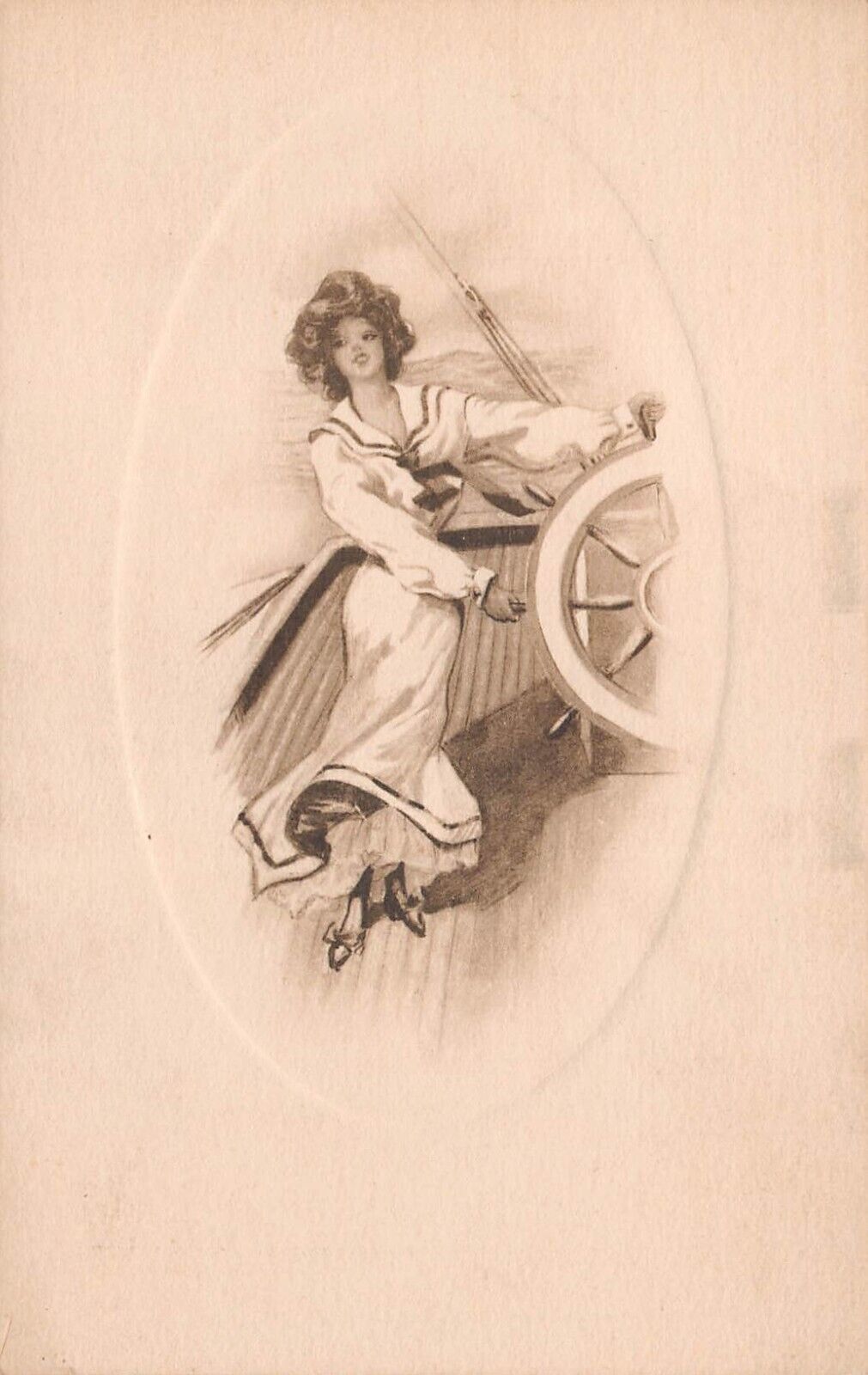 Gibson Girl Victorian Woman Merry Sailor Artist Drawing Vtg Postcard D51