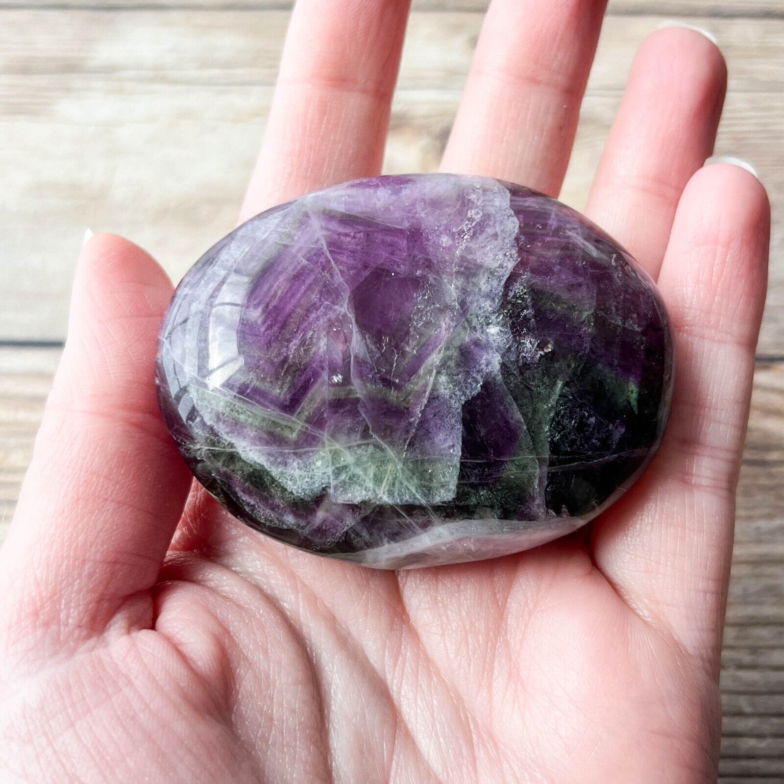 Large Lavender Purple Fluorite Palm Stone Crystal 112 g