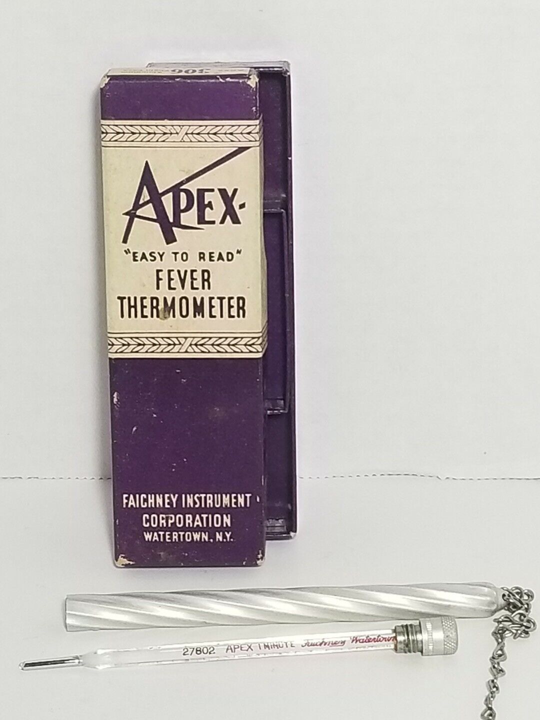Vintage Apex Fever Thermometer #306 Aluminum Case Faichney Co Oral 