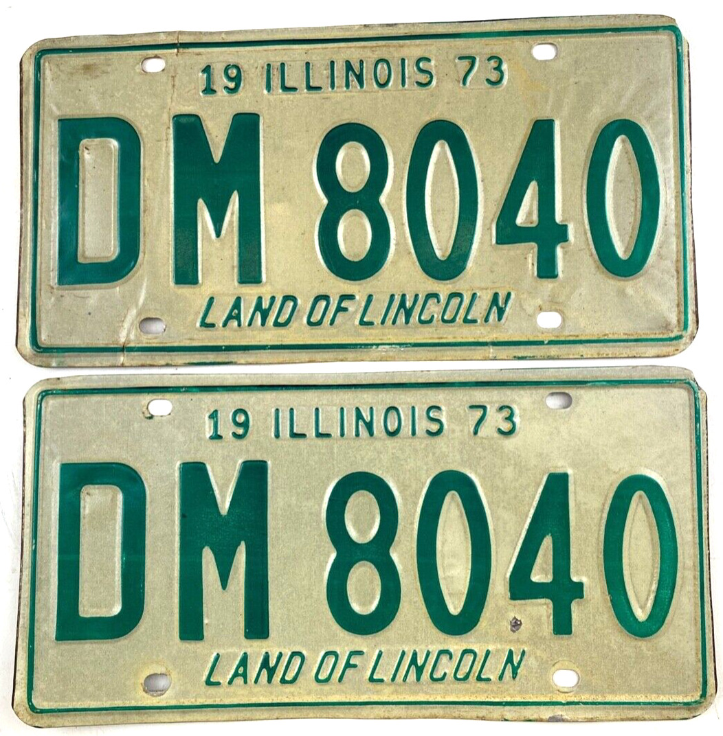 Illinois 1973 License Plate Set Garage Vintage Man Cave DM 8040 Collector Decor