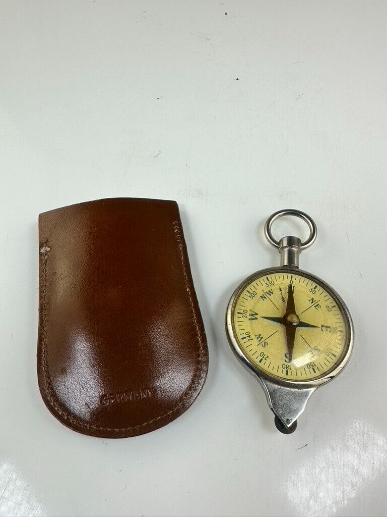Vintage Selsi Germany Centimeters & Kilometres & Compass W Leather Pouch