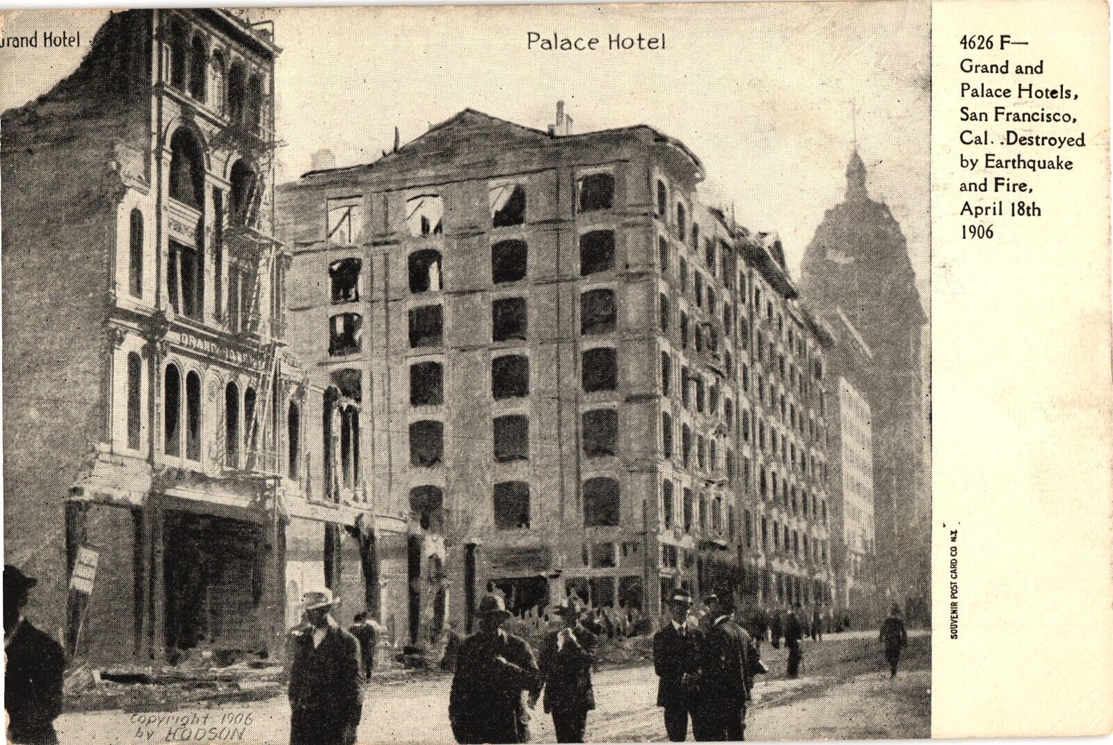 Grand and Palace Hotels Destroyed Earthquake & Fire San Francisco Postcard 1906