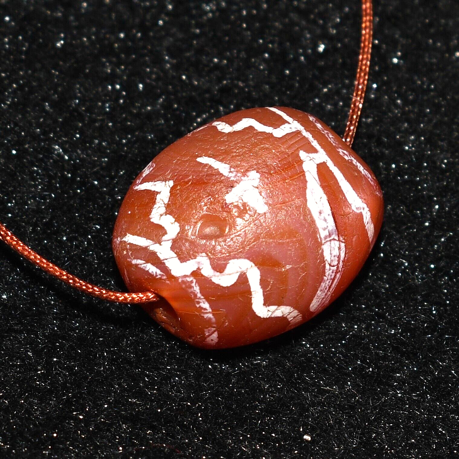 Authentic Ancient Etched Carnelian Bead with Cross in Excellent Condition