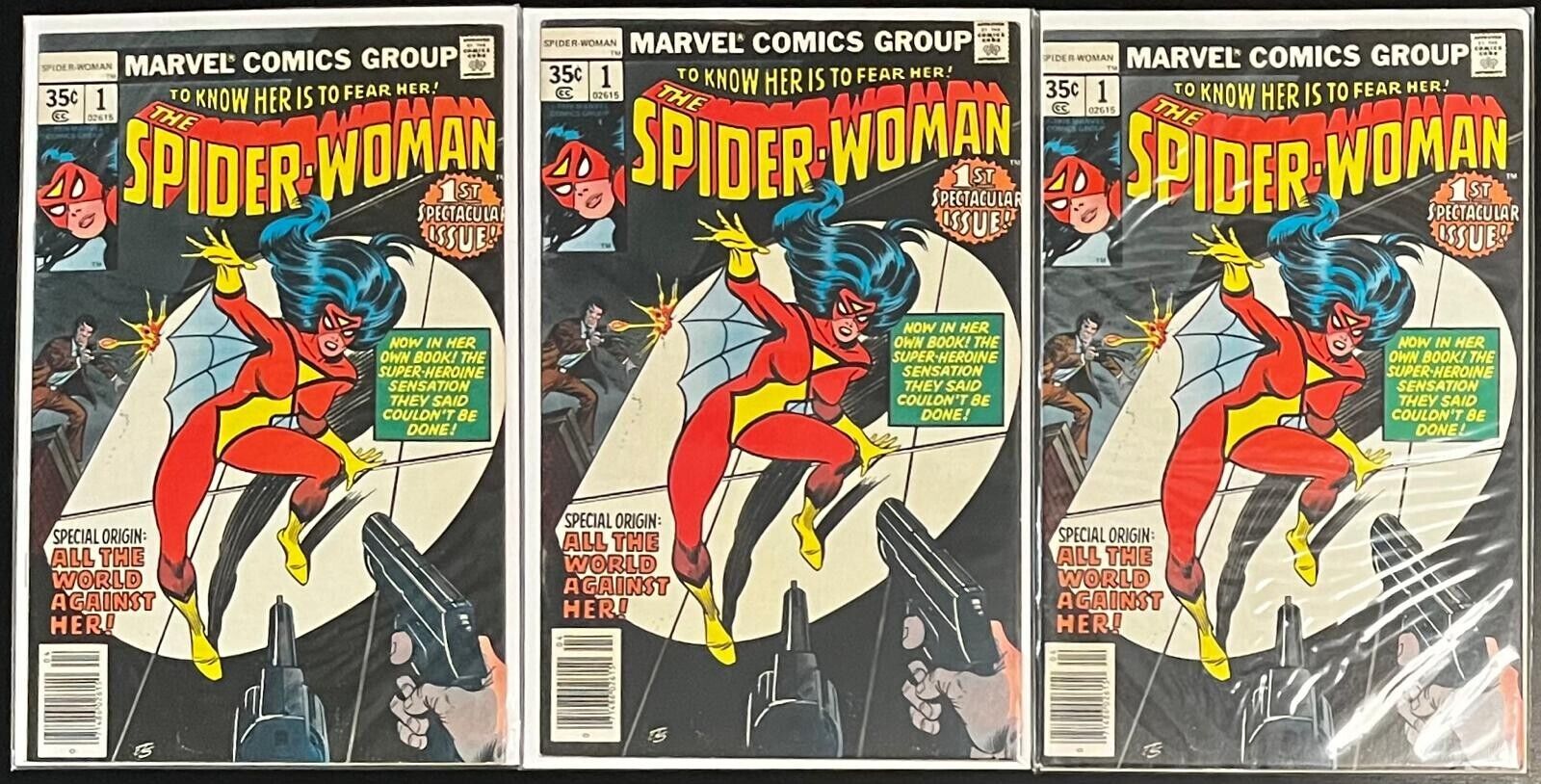 LOT of (3) SPIDER-WOMAN #1 (Marvel 1978) Origin of Jessica Drew, 1st Solo Series