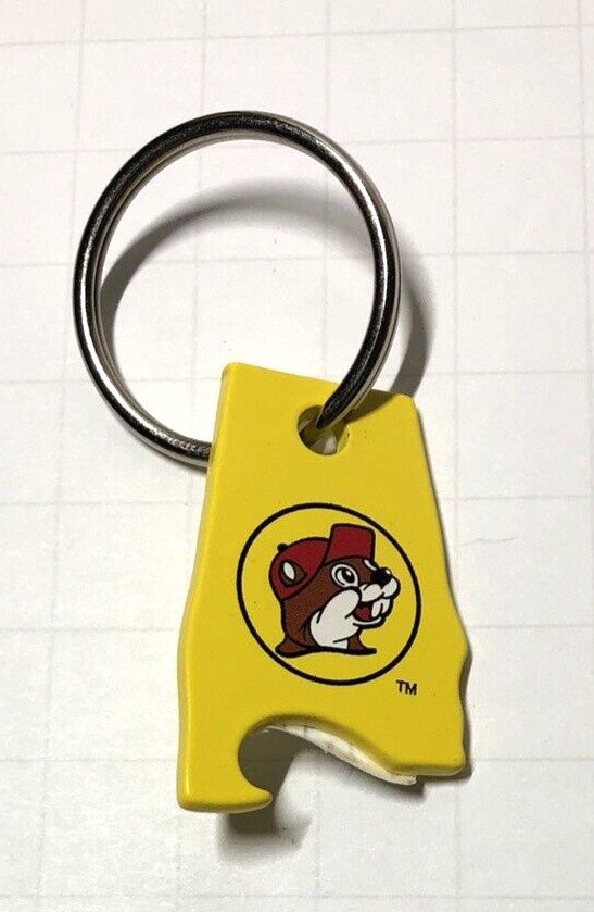 Buc-ee’s Yellow Keychain Key Ring - Alabama Shape - Beaver Logo - Bottle Opener