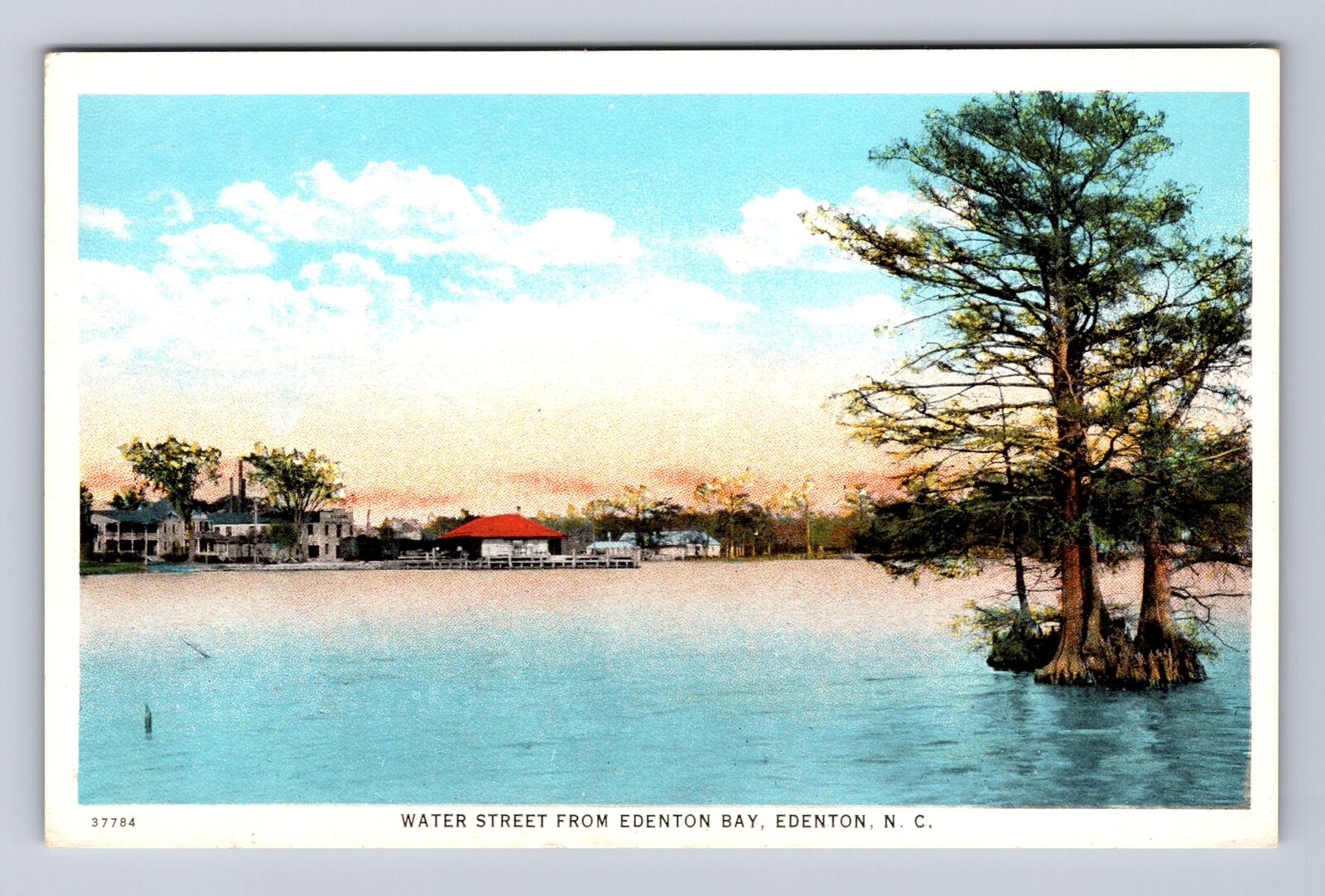 Edenton NC-North Carolina, Water Street From Edenton Bay, Vintage Postcard