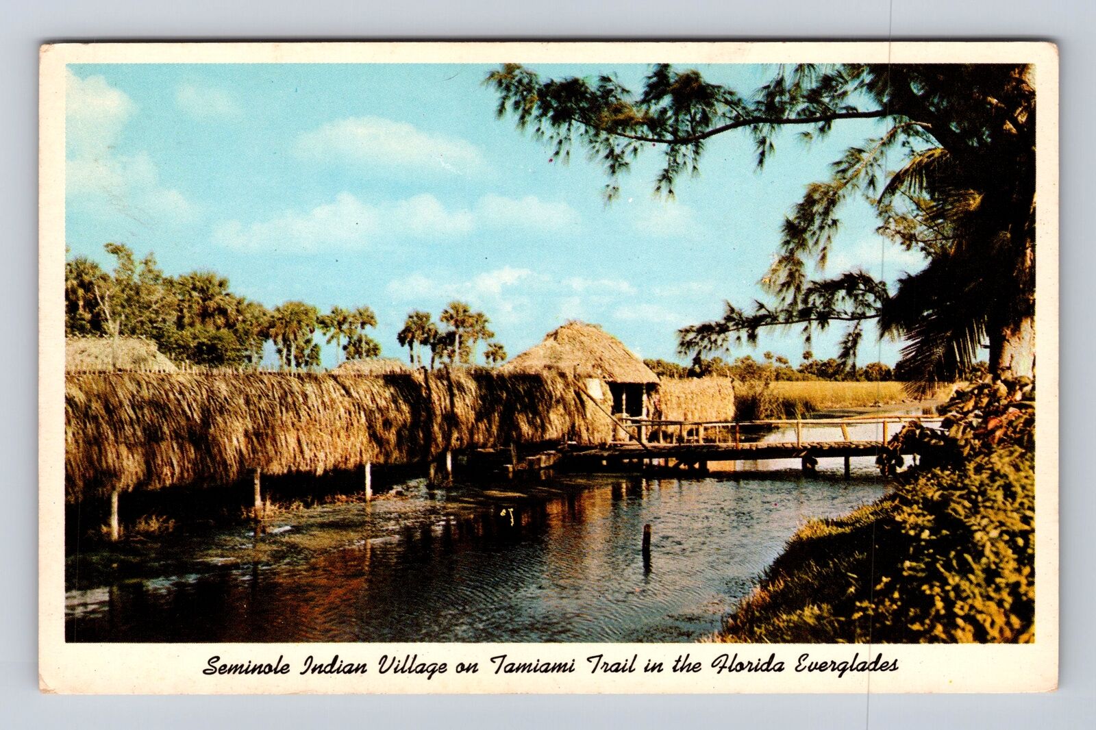Everglades FL- Florida, Seminole Village, Antique, Vintage Souvenir Postcard