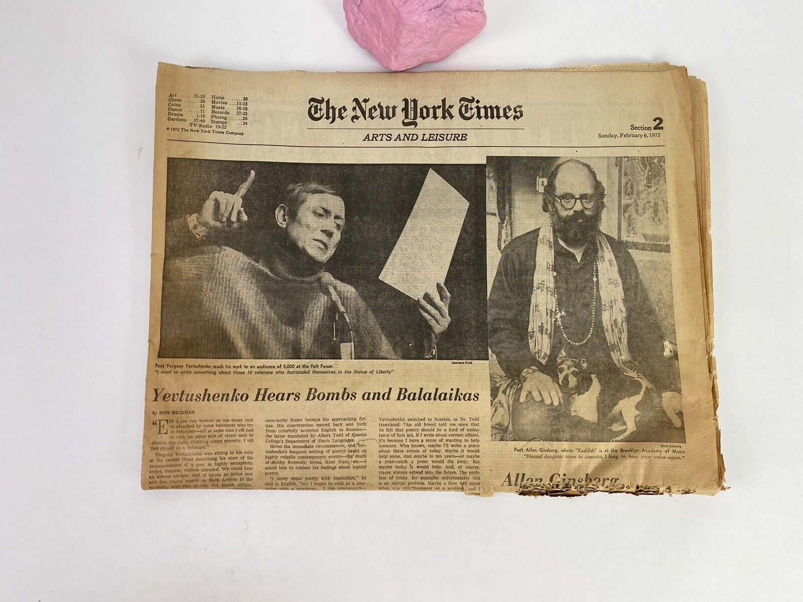 1972 New York Times Arts and Leisure Feb 6 - Yevtushenko Hears Bombs and Balalai