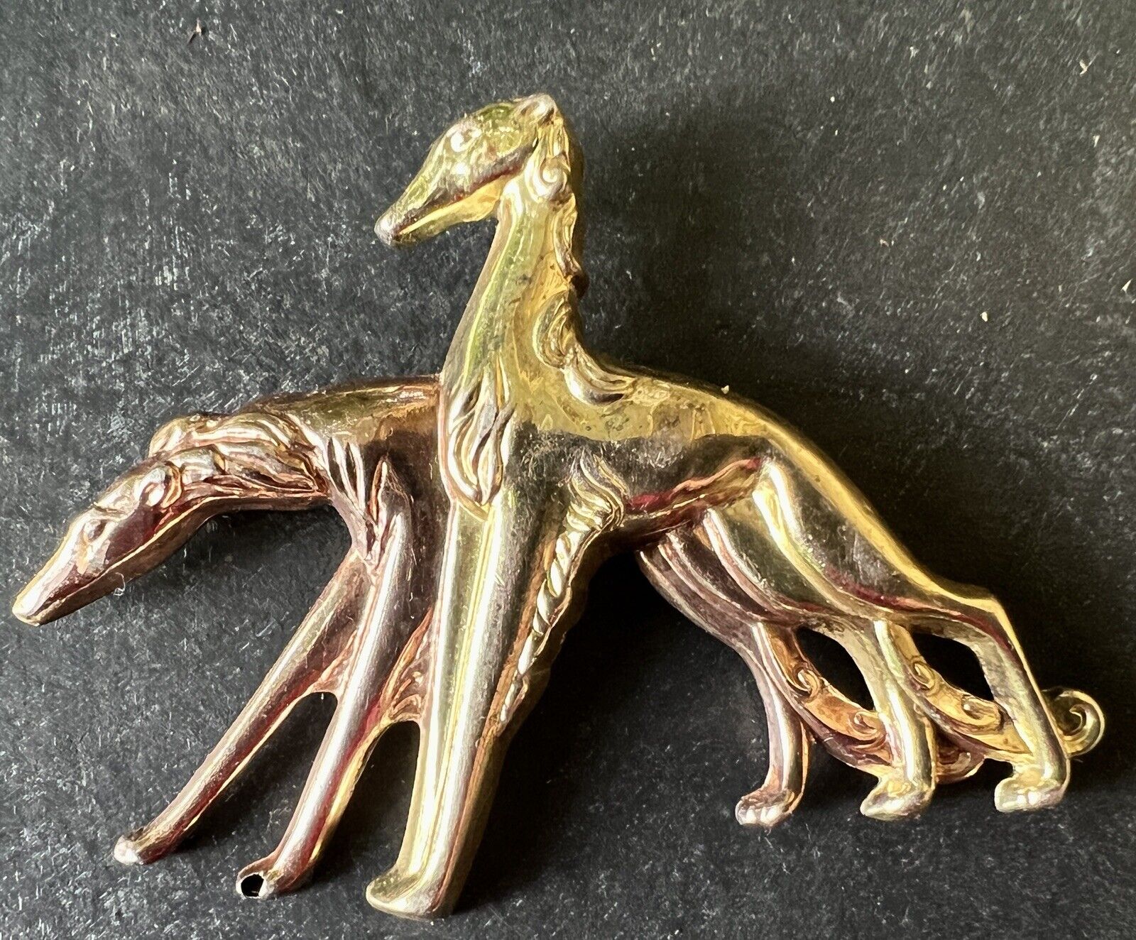 Monet 1940's Sterling Pink & Yellow Goldtone Art Deco Greyhound Dog Brooch Pin