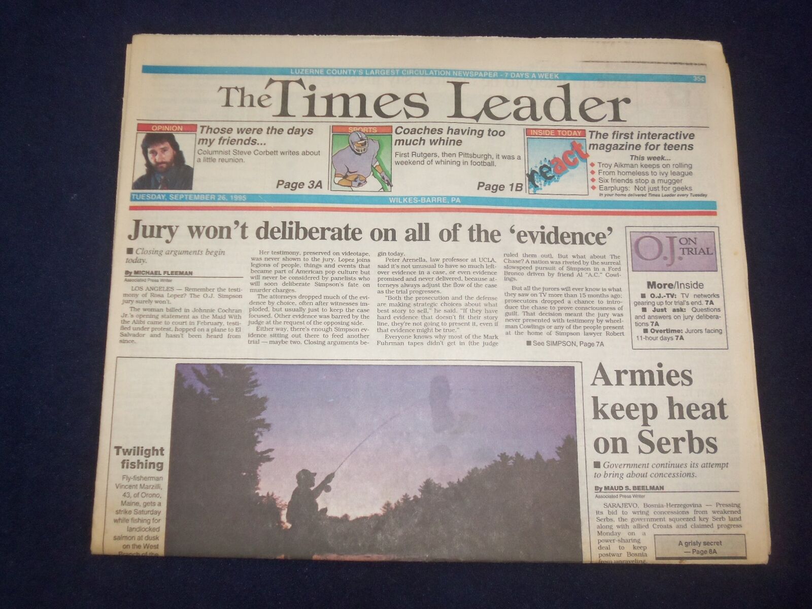 1995 SEP 26 WILKES-BARRE TIMES LEADER-O.J. JURY WON'T HEAR ALL EVIDENCE- NP 8131