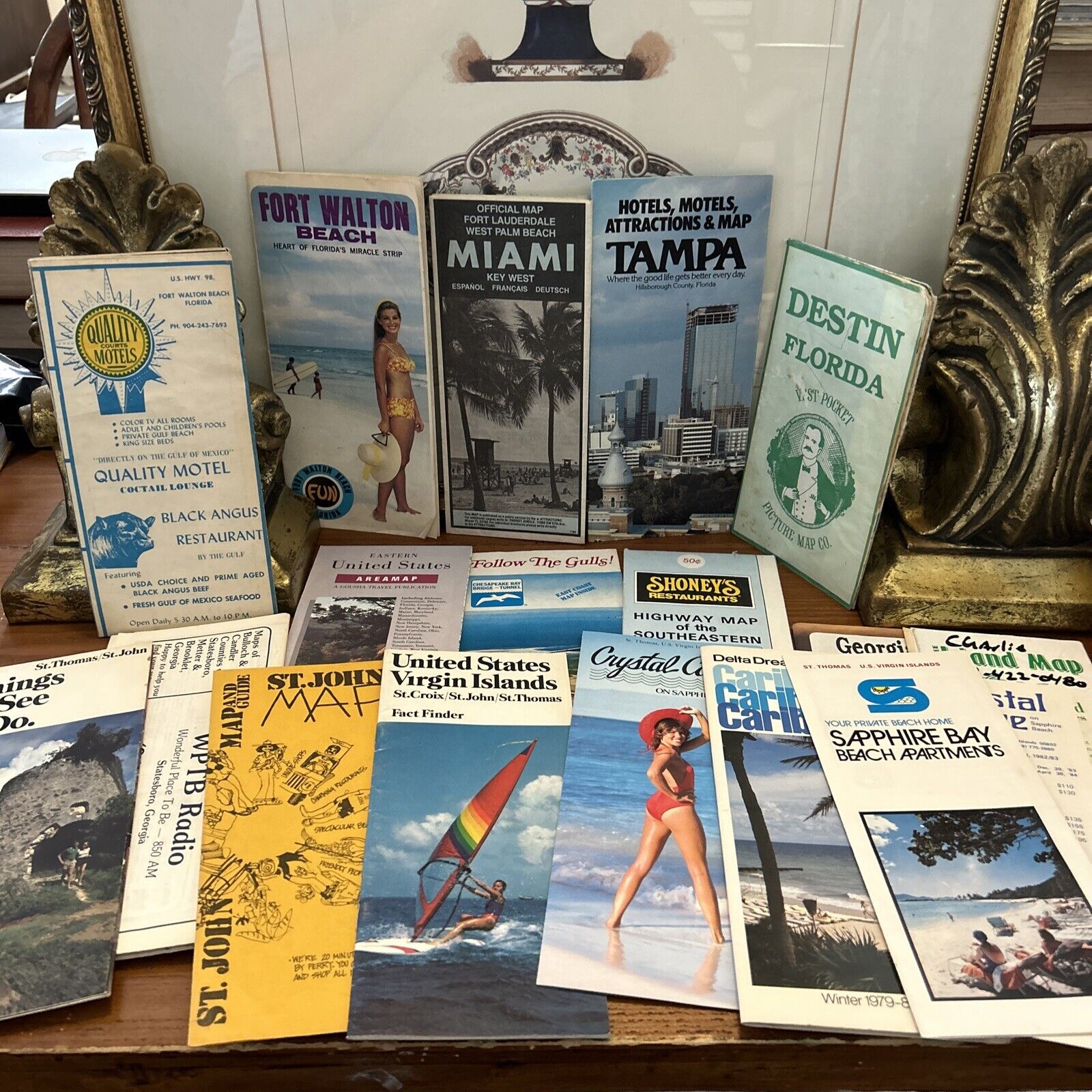 1970-1990’s Lot Of 30 Florida+  Virgin Islands Maps Travel Brochures Pamphlets