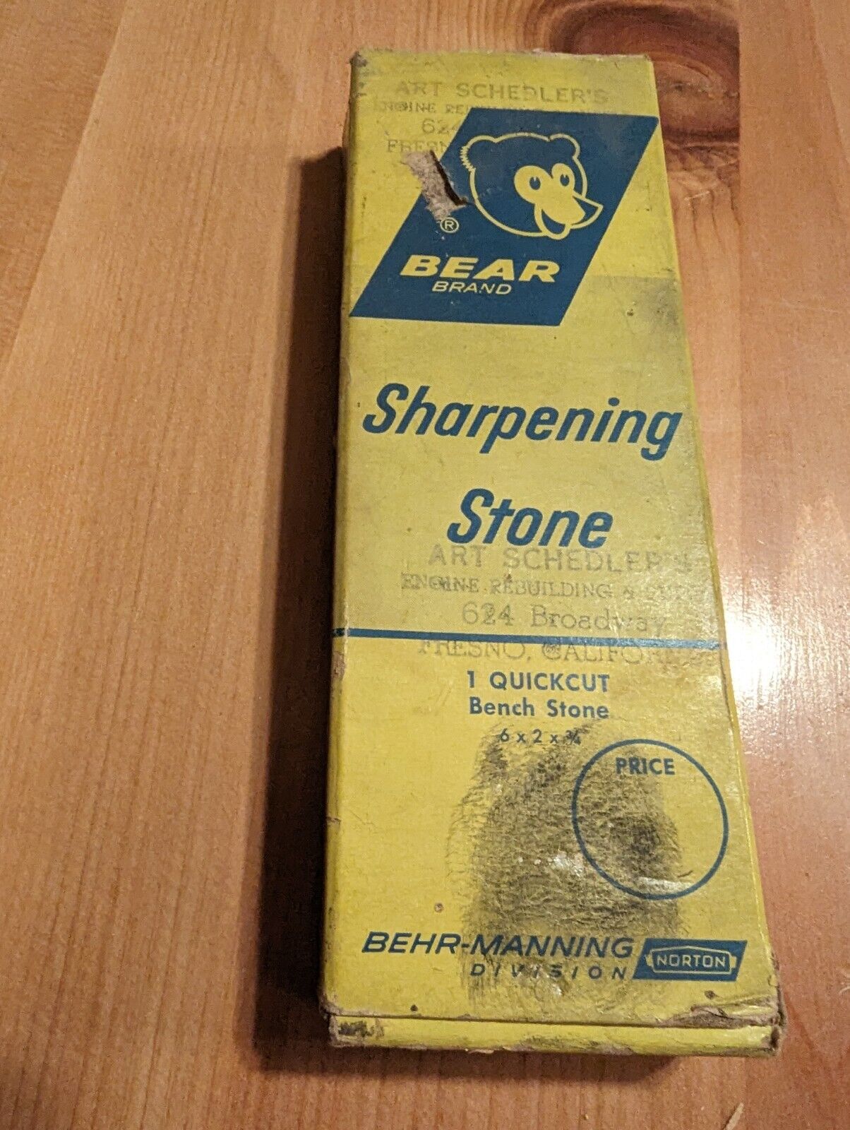 Vintage UPB6 Behr-Manning Norton Bear Brand Sharping Stone quick cut 6x2x3/4\