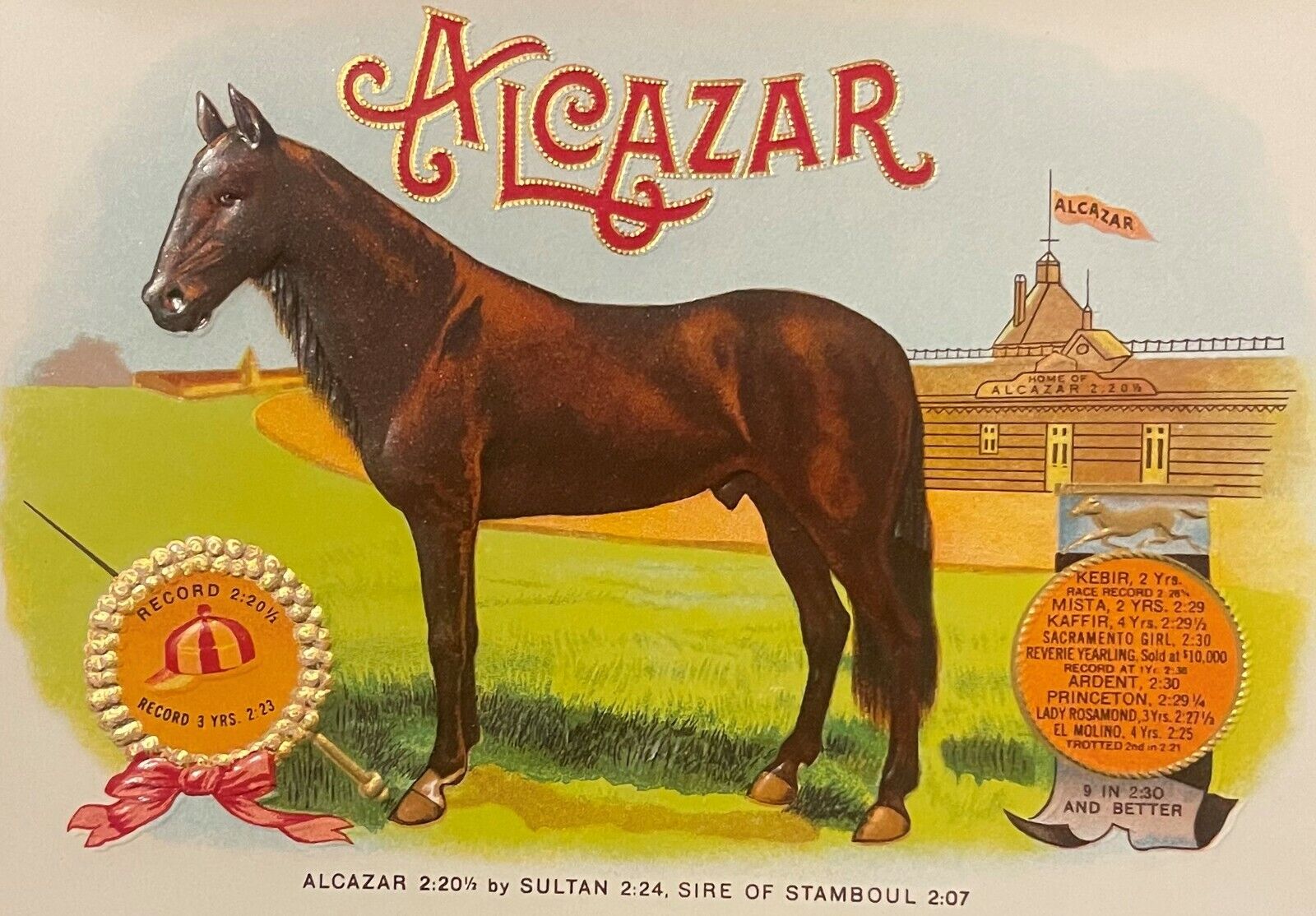 Antique Vintage 1900s Alcazar Embossed Cigar Label, Horse Racing, Race Horse