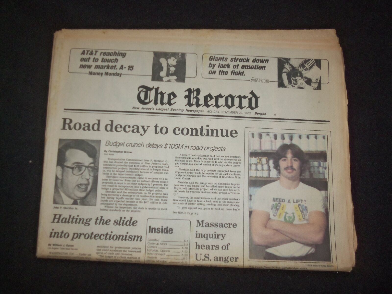 1982 NOVEMBER 22 THE RECORD-BERGEN NEWSPAPER - ROAD DECAY TO CONTINUE - NP 8304