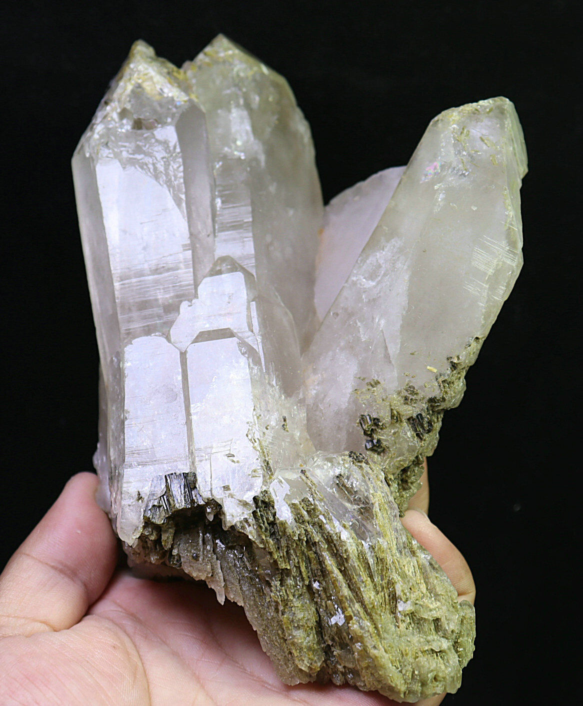 2.14 lb Natural Skeleton Crystal Quartz Point & Tourmaline Mineral Specimen