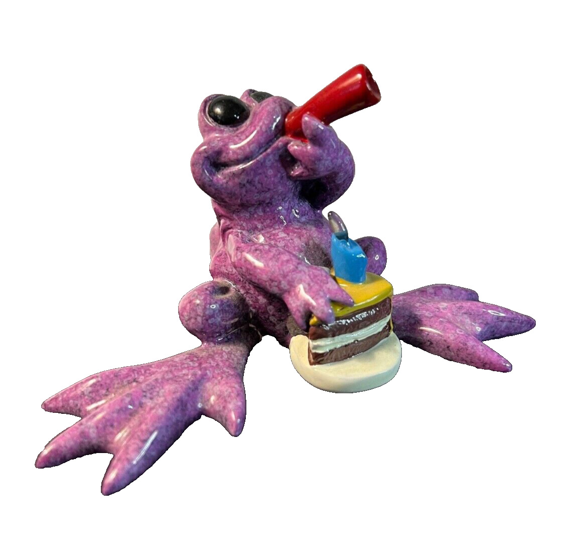 Kitty\'s Critters Purple Celebration Frog with Cake Candle Horn AS IS