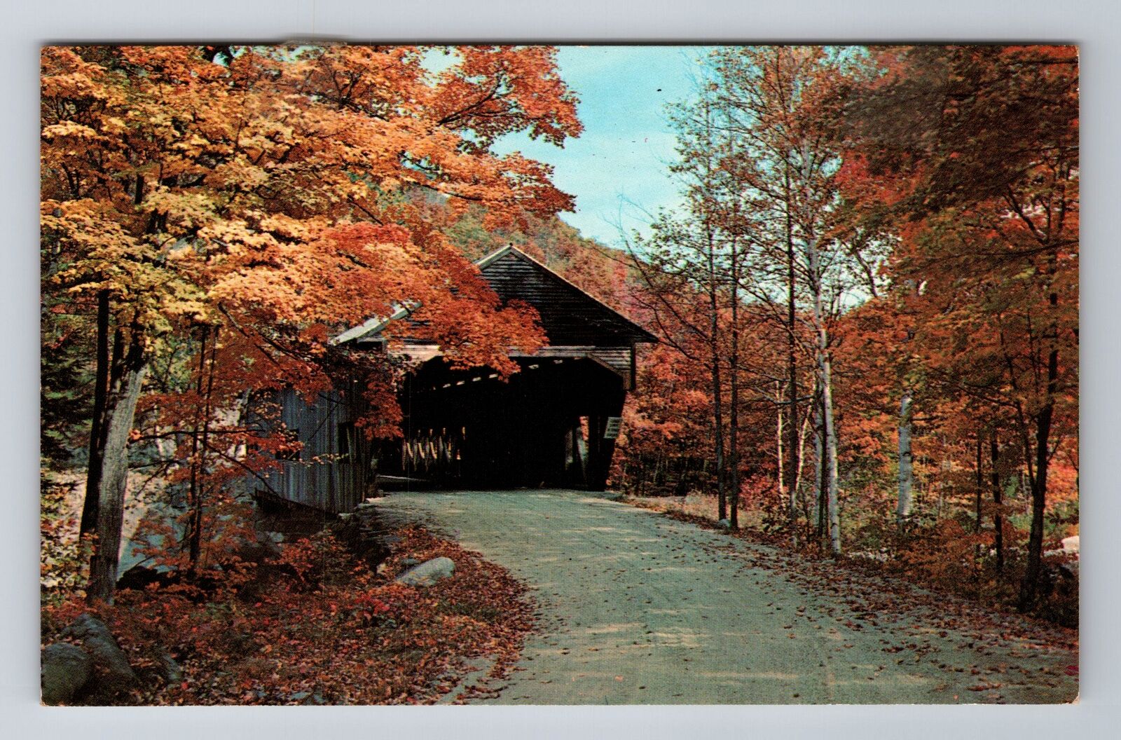Covered Bridge in the Fall, Antique Vintage Souvenir Postcard